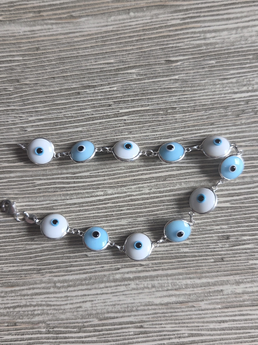 Sterling Silver Blue and White Evil Eye Bracelet - Women Jewelry